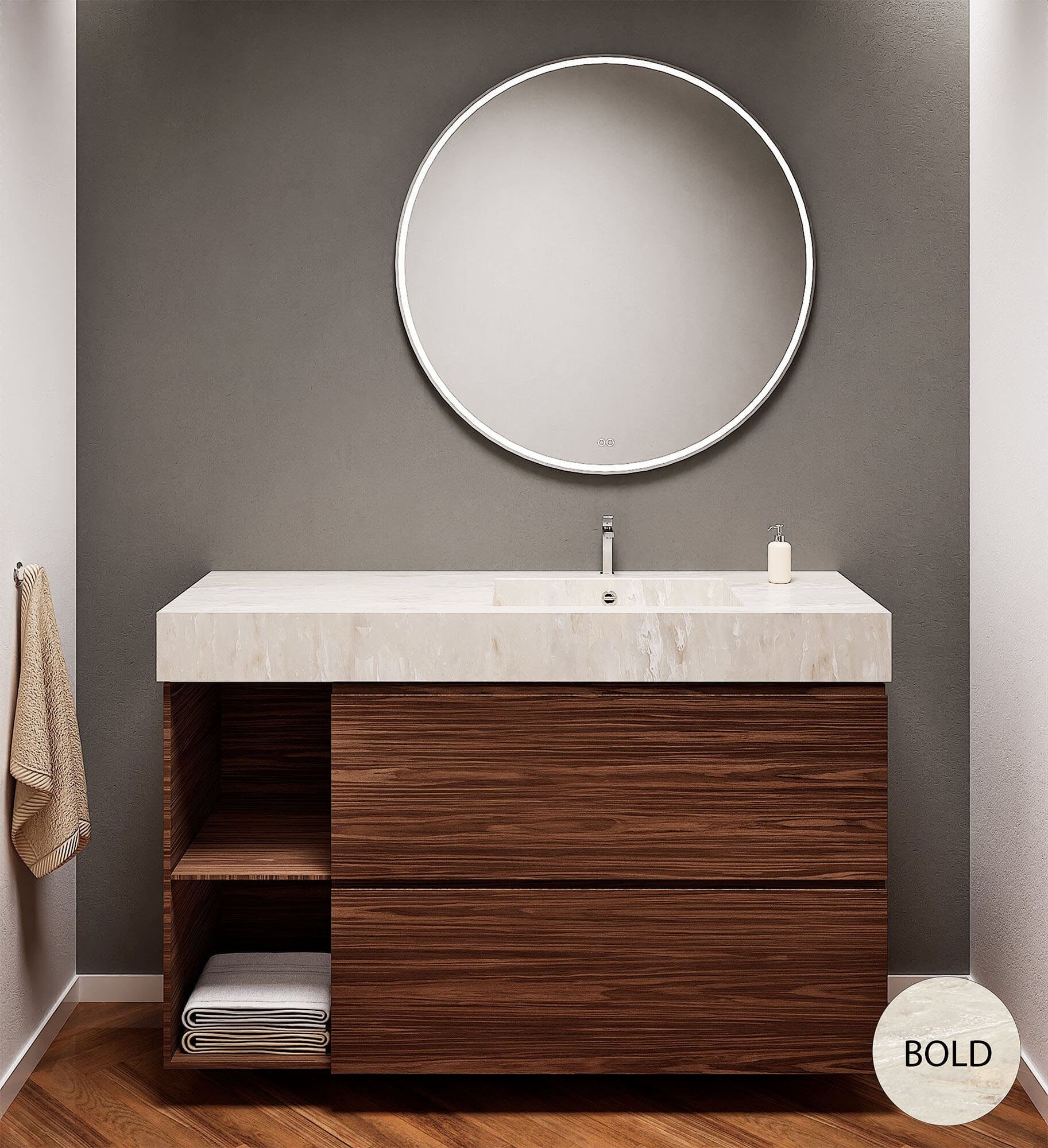 Aurora – Corian® Basin Unit with 2 Drawers and 2 Side Shelves - ROVALUX