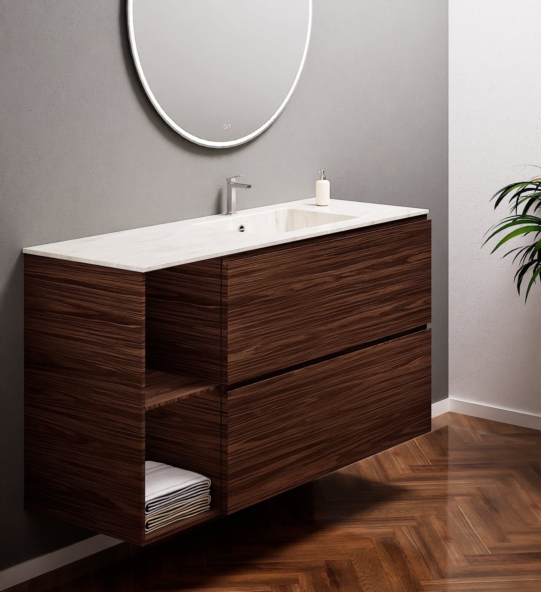 Aurora – Corian® Basin Unit with 2 Drawers and 2 Side Shelves - ROVALUX