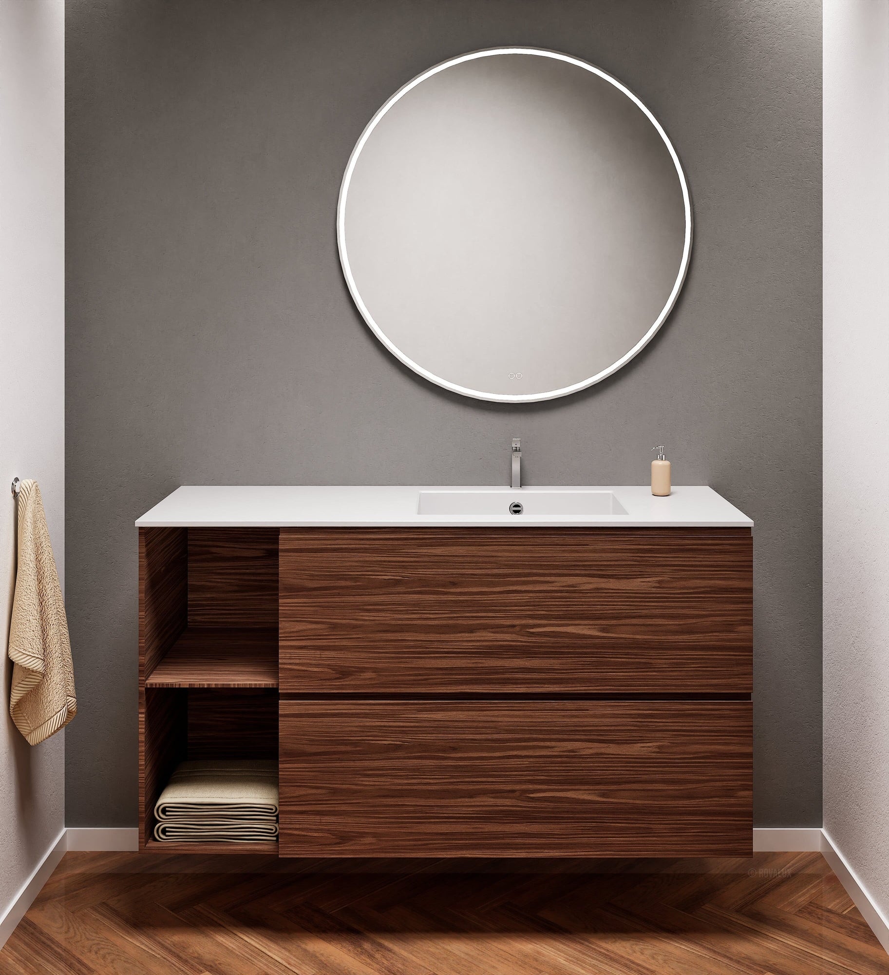 Aurora – Corian® Basin Unit with 2 Drawers and 2 Side Shelves - ROVALUX