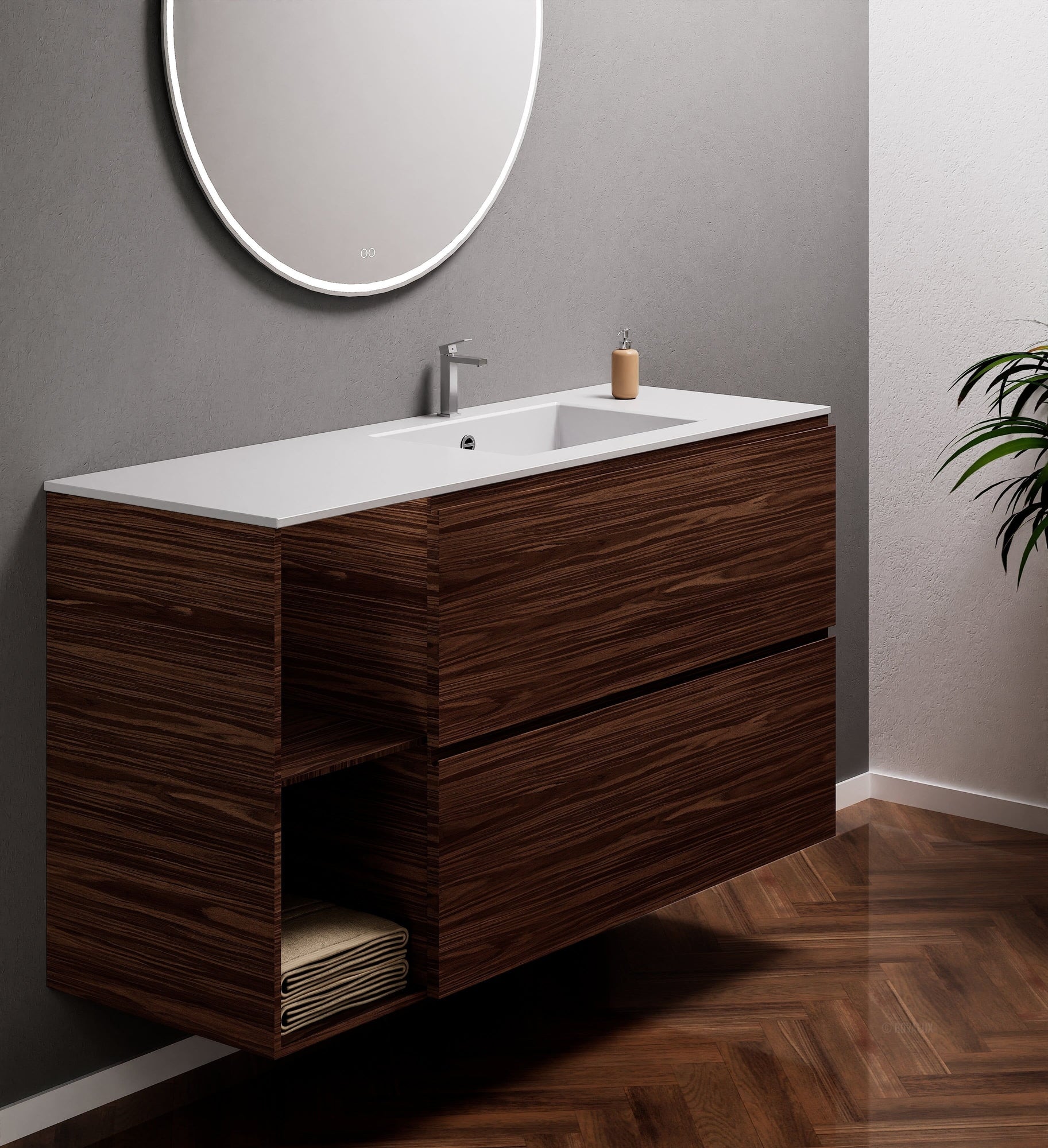 Aurora – Corian® Basin Unit with 2 Drawers and 2 Side Shelves - ROVALUX