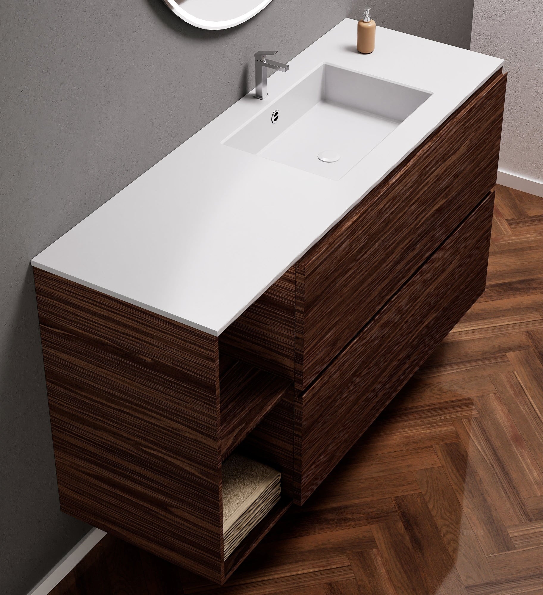 Aurora – Corian® Basin Unit with 2 Drawers and 2 Side Shelves - ROVALUX