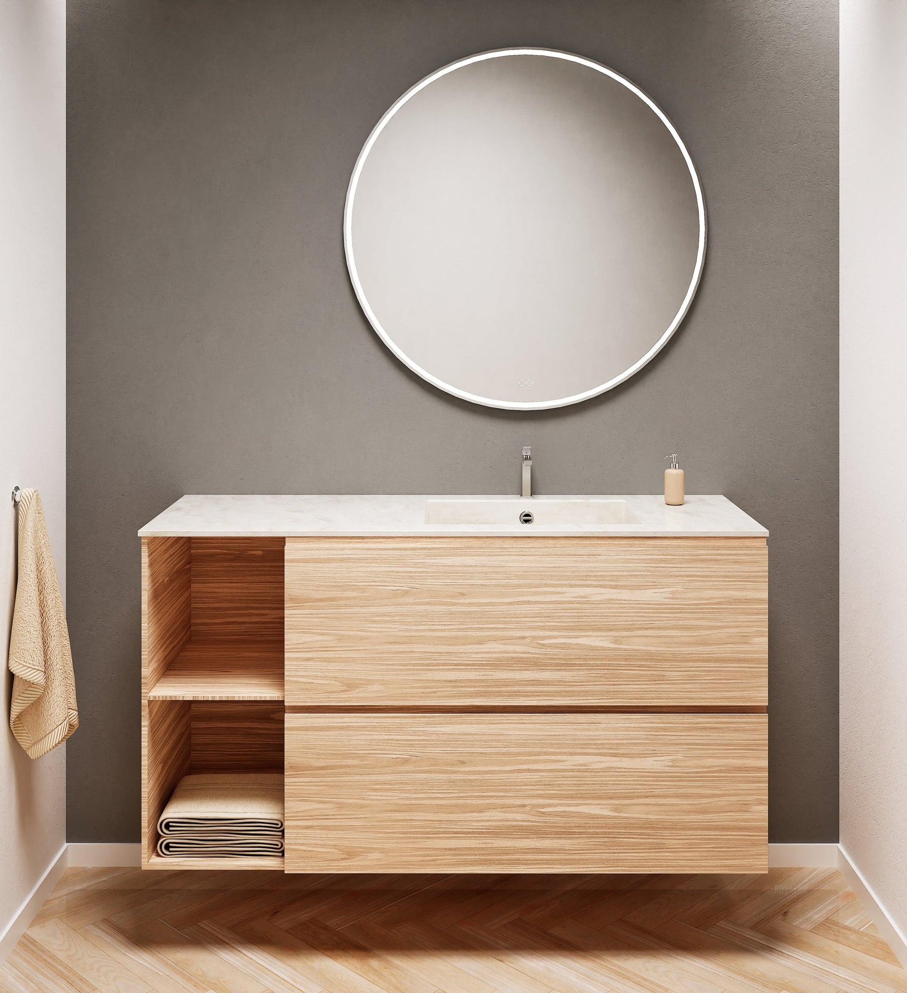 Aurora – Corian® Basin Unit with 2 Drawers and 2 Side Shelves - ROVALUX