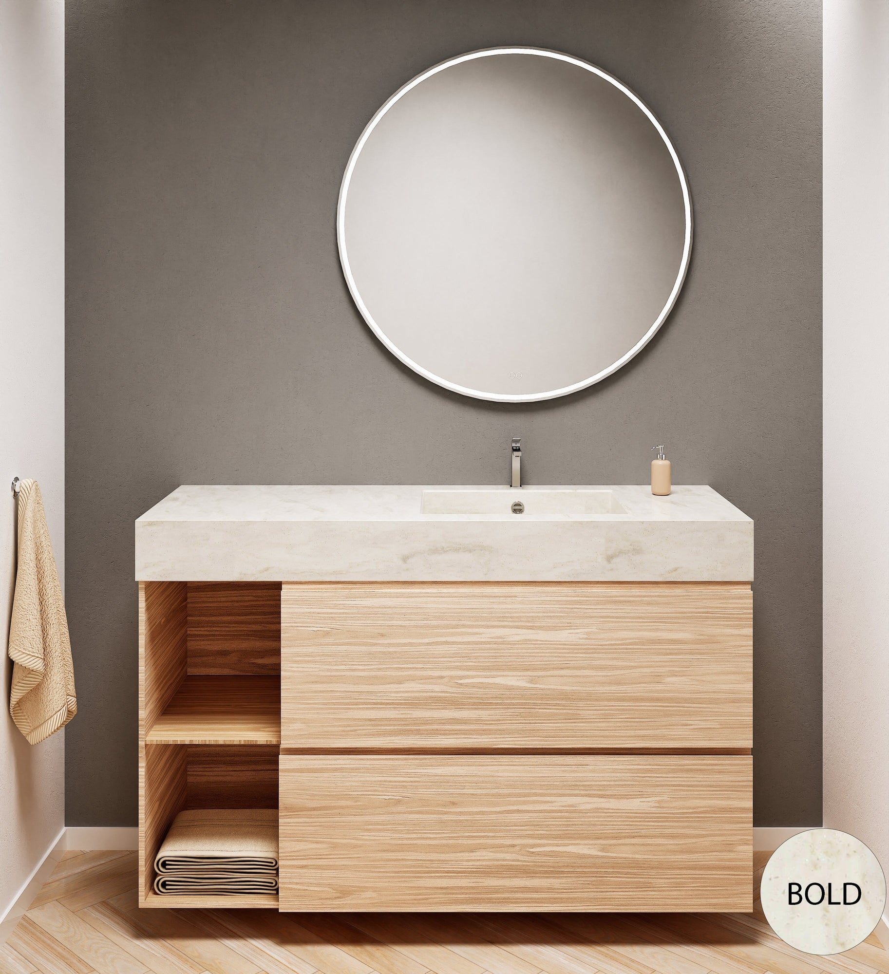 Aurora – Corian® Basin Unit with 2 Drawers and 2 Side Shelves - ROVALUX