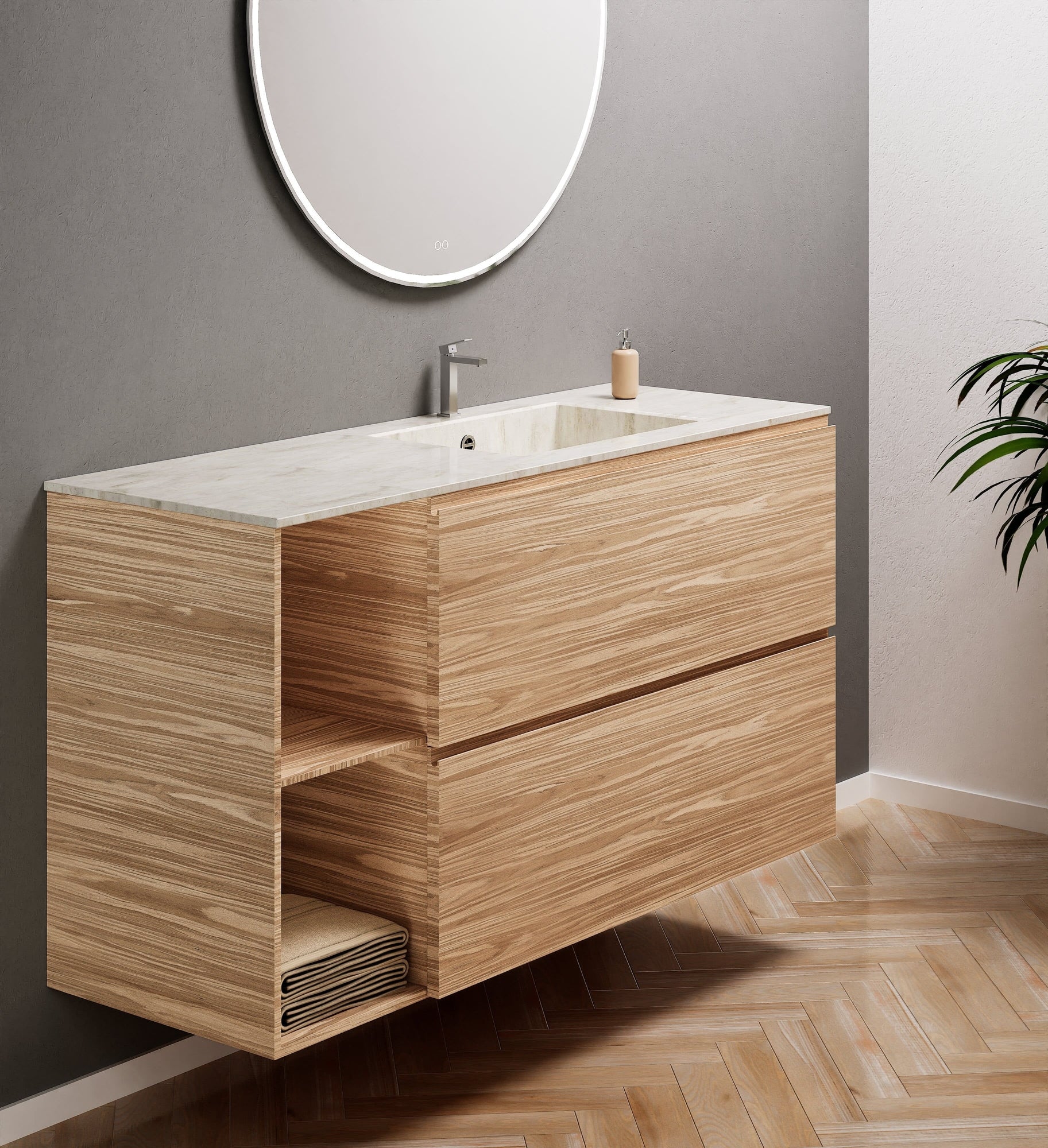 Aurora – Corian® Basin Unit with 2 Drawers and 2 Side Shelves - ROVALUX