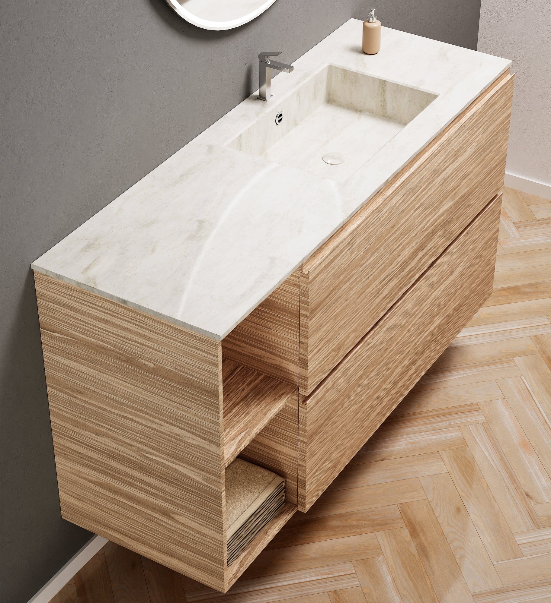 Aurora – Corian® Basin Unit with 2 Drawers and 2 Side Shelves - ROVALUX