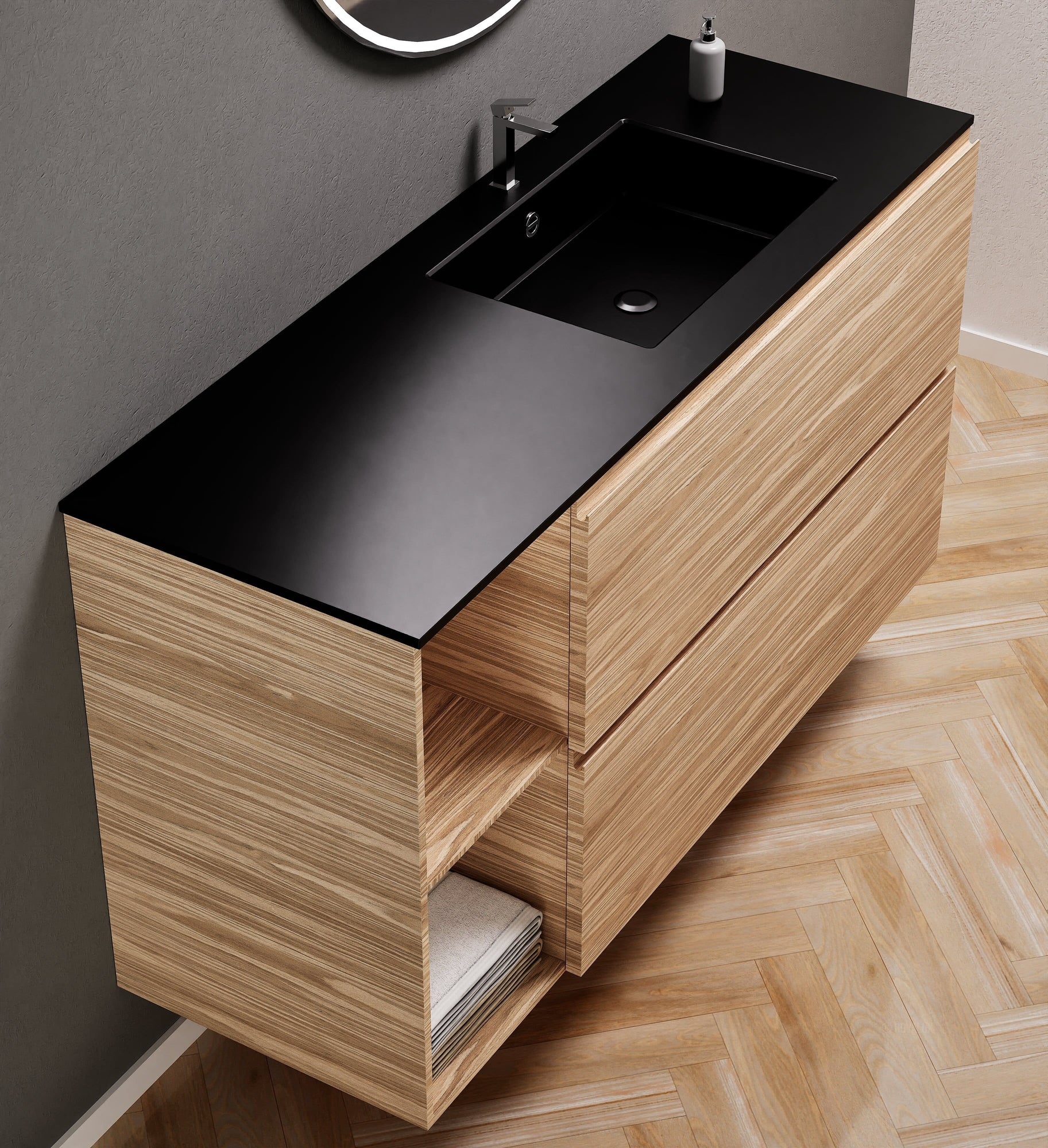 Aurora – Corian® Basin Unit with 2 Drawers and 2 Side Shelves - ROVALUX