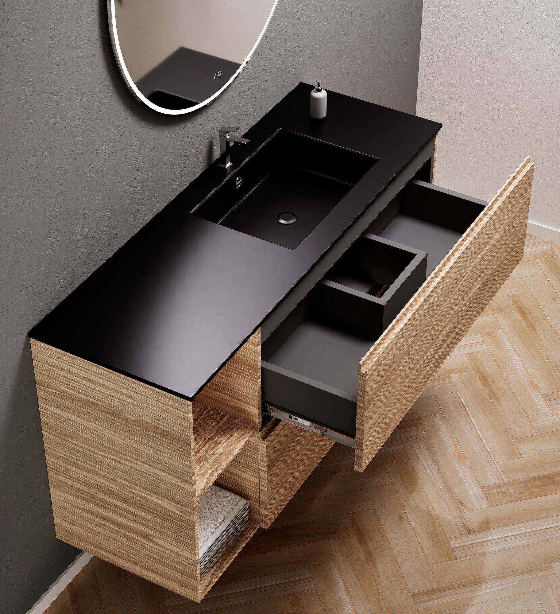 Aurora – Corian® Basin Unit with 2 Drawers and 2 Side Shelves - ROVALUX
