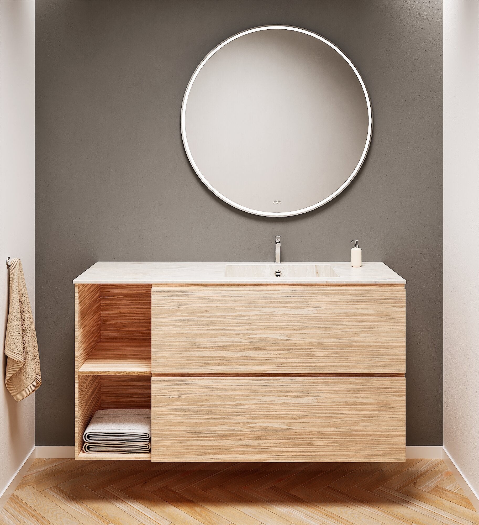 Aurora – Corian® Basin Unit with 2 Drawers and 2 Side Shelves - ROVALUX
