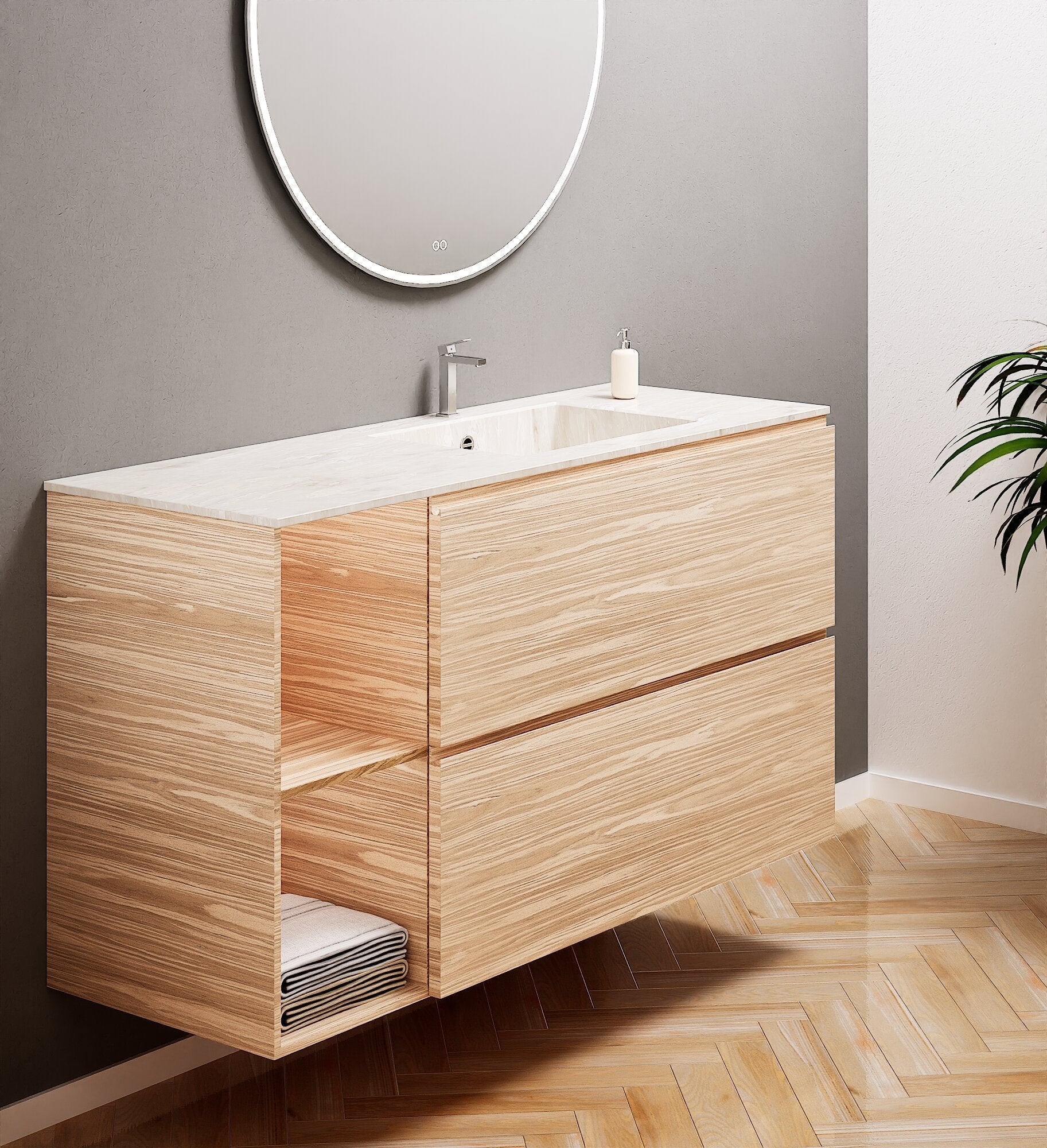 Aurora – Corian® Basin Unit with 2 Drawers and 2 Side Shelves - ROVALUX