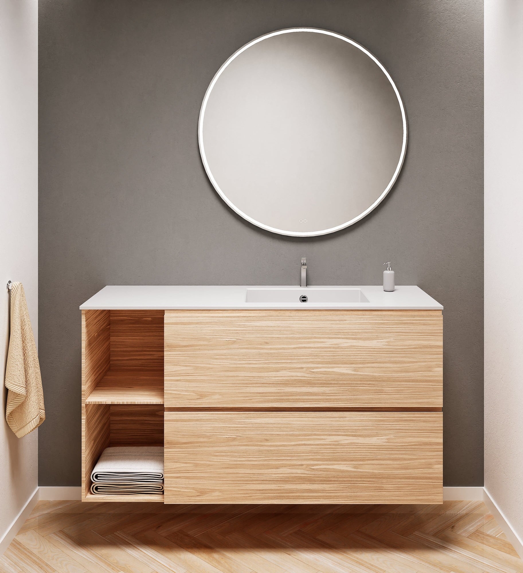 Aurora – Corian® Basin Unit with 2 Drawers and 2 Side Shelves - ROVALUX