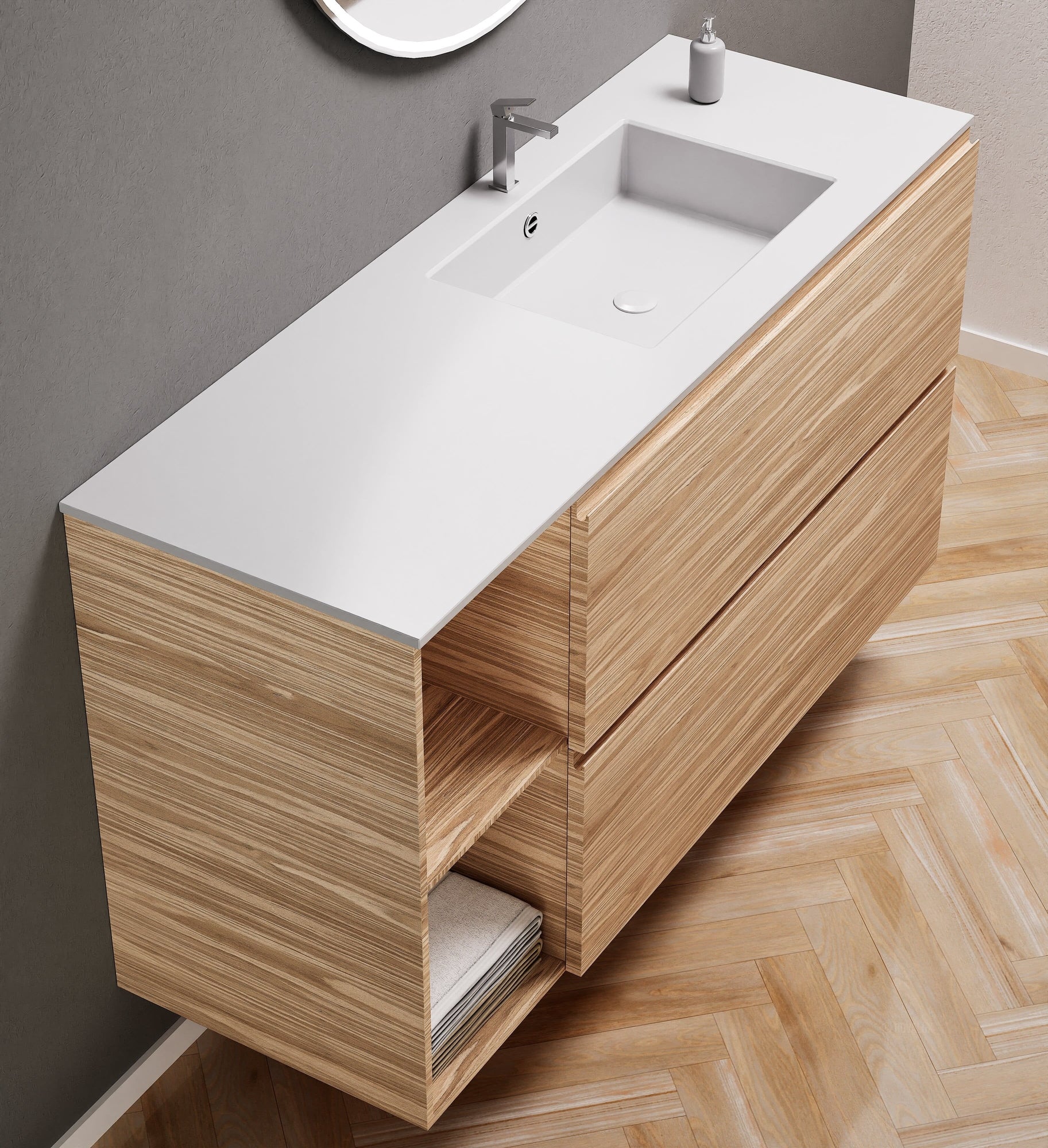 Aurora – Corian® Basin Unit with 2 Drawers and 2 Side Shelves - ROVALUX