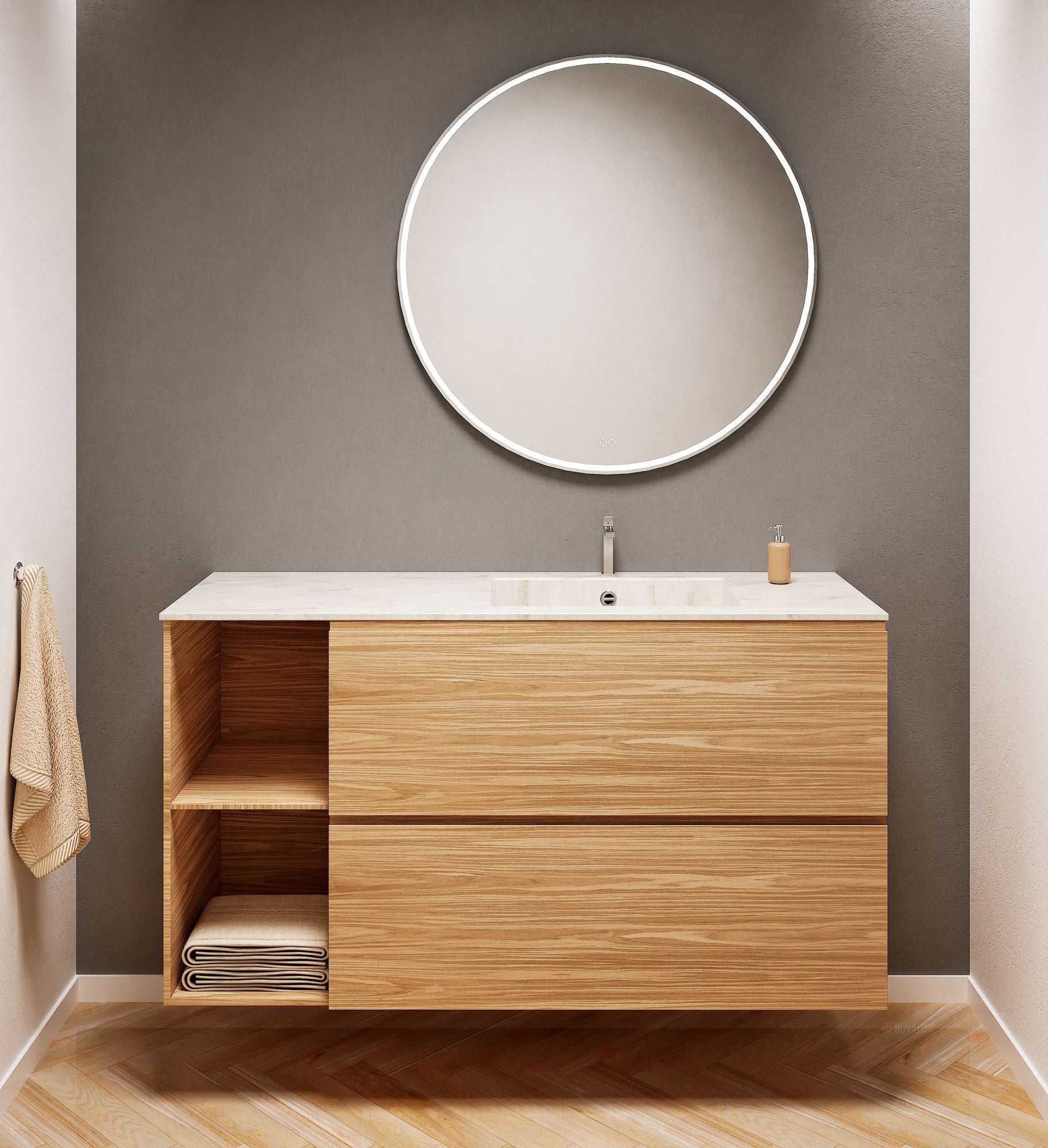 Aurora – Corian® Basin Unit with 2 Drawers and 2 Side Shelves - ROVALUX