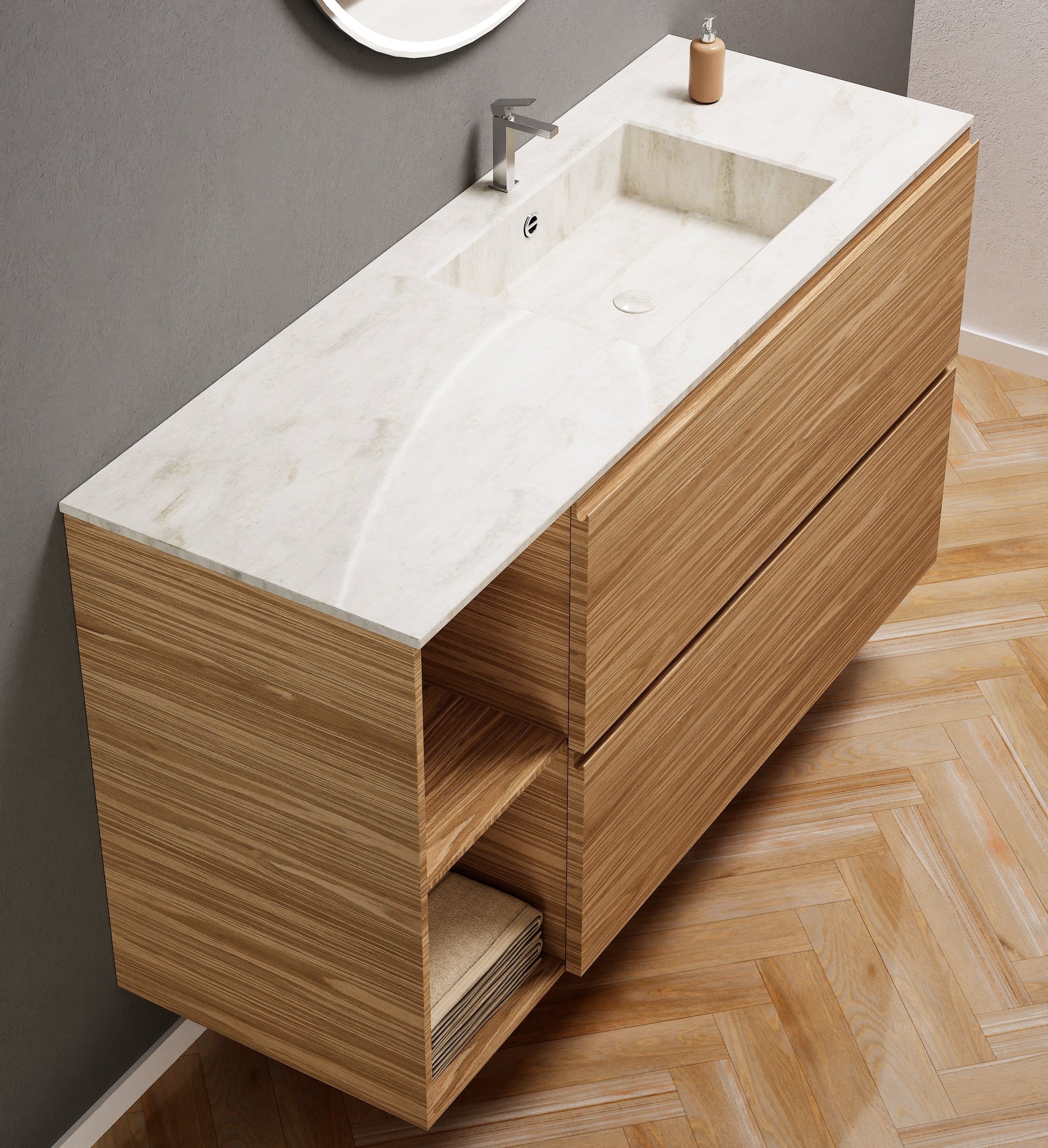 Aurora – Corian® Basin Unit with 2 Drawers and 2 Side Shelves - ROVALUX