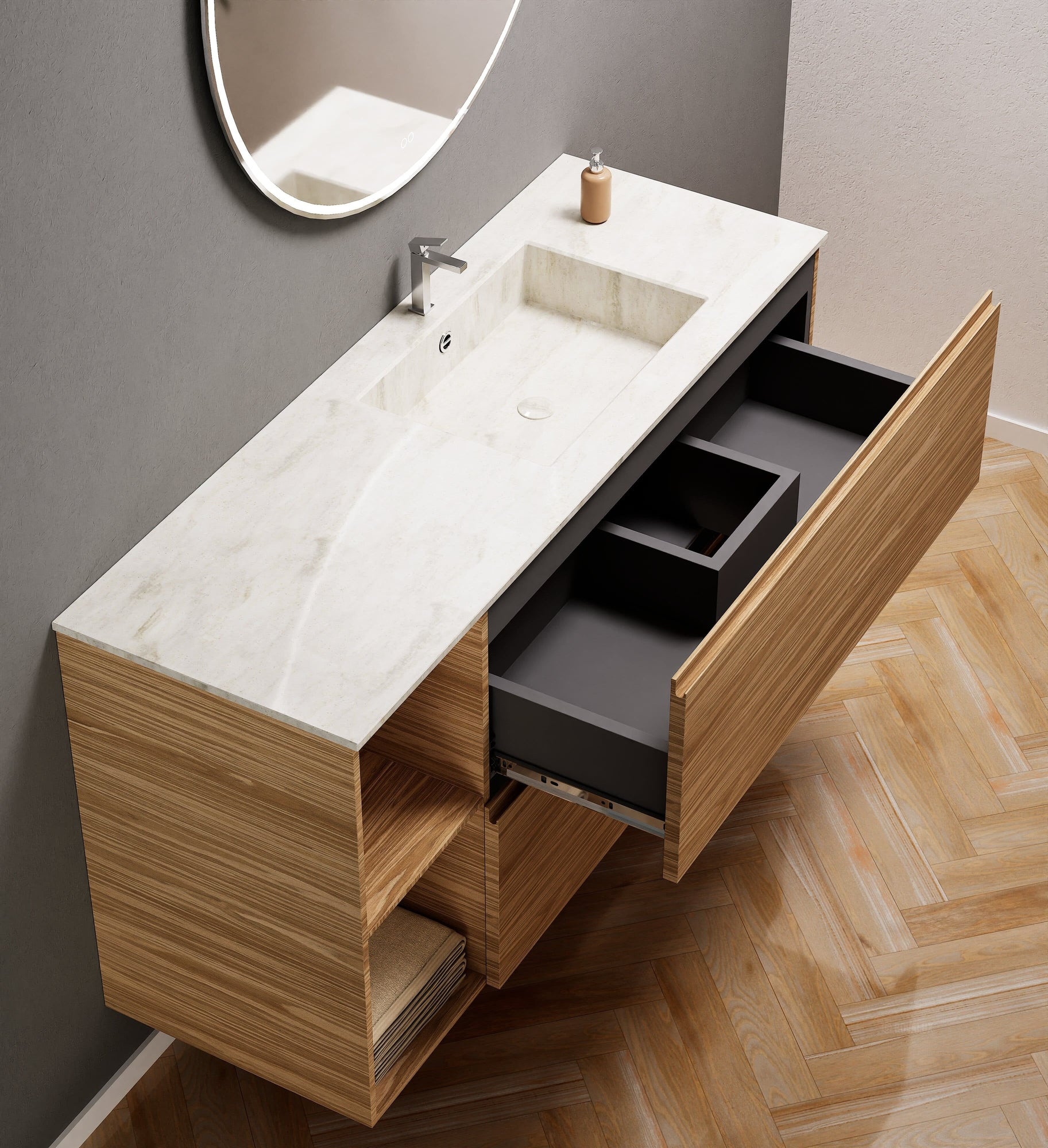 Aurora – Corian® Basin Unit with 2 Drawers and 2 Side Shelves - ROVALUX