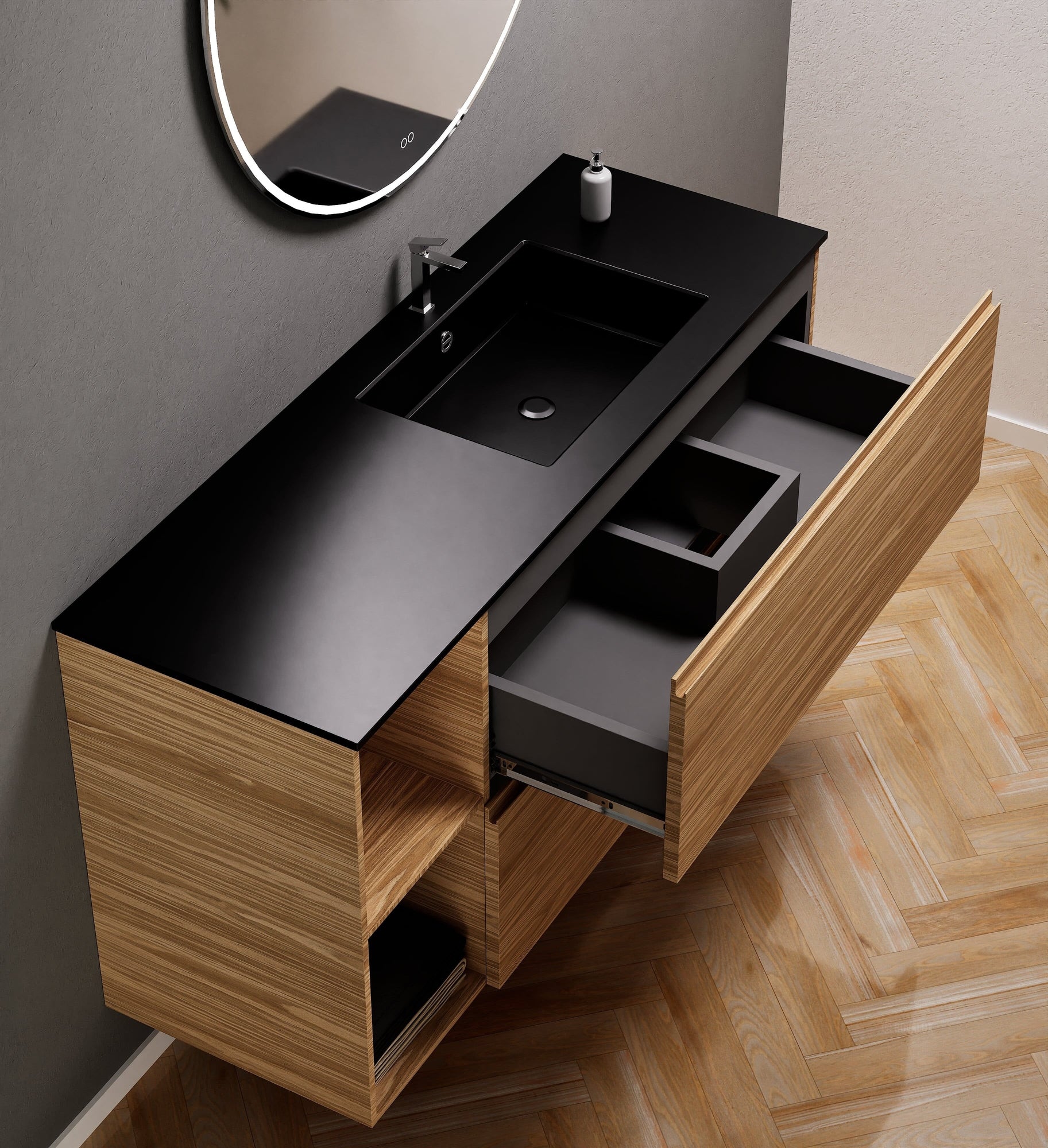 Aurora – Corian® Basin Unit with 2 Drawers and 2 Side Shelves - ROVALUX