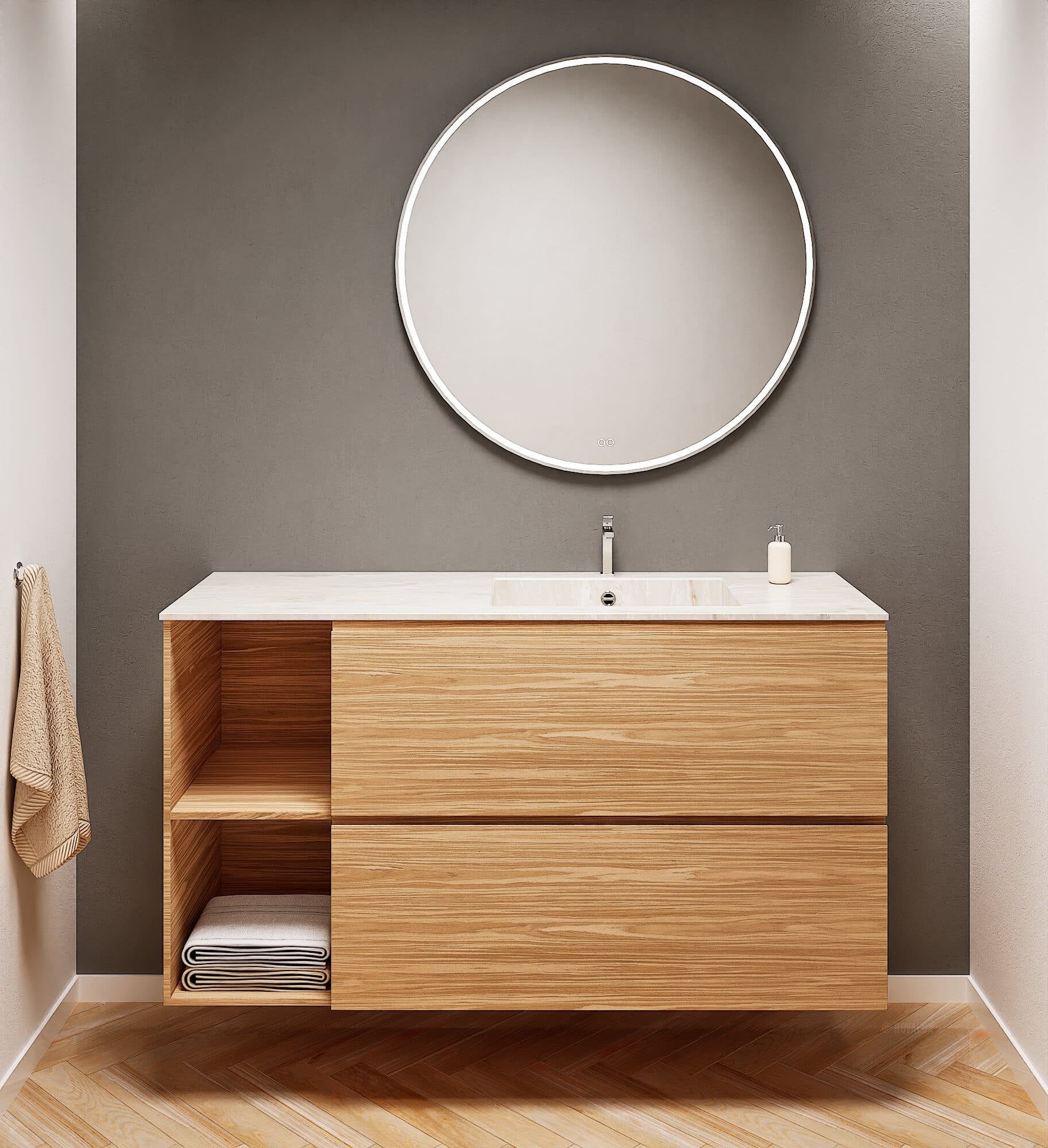 Aurora – Corian® Basin Unit with 2 Drawers and 2 Side Shelves - ROVALUX