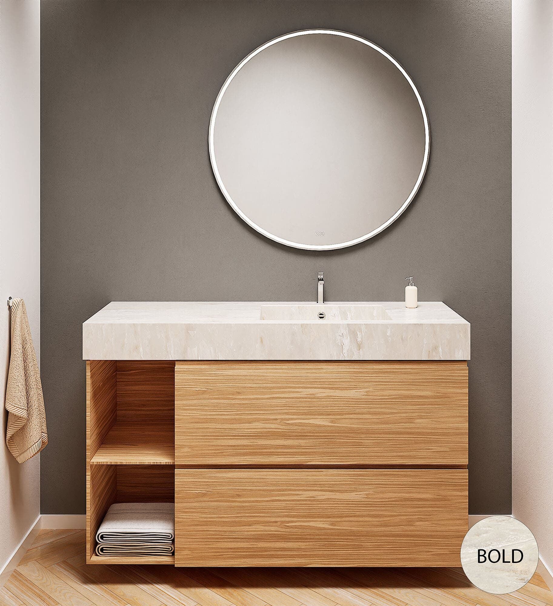 Aurora – Corian® Basin Unit with 2 Drawers and 2 Side Shelves - ROVALUX