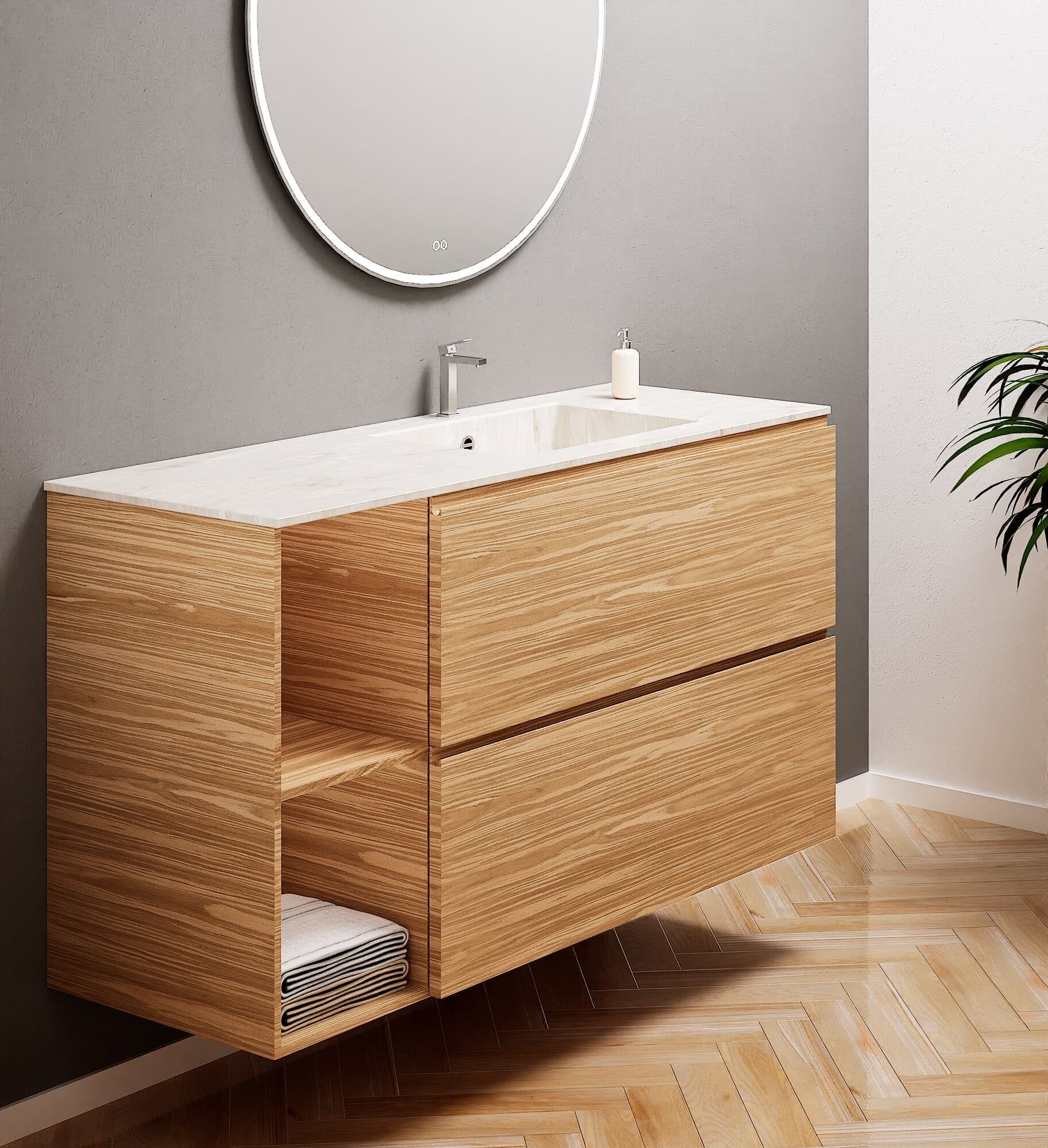 Aurora – Corian® Basin Unit with 2 Drawers and 2 Side Shelves - ROVALUX