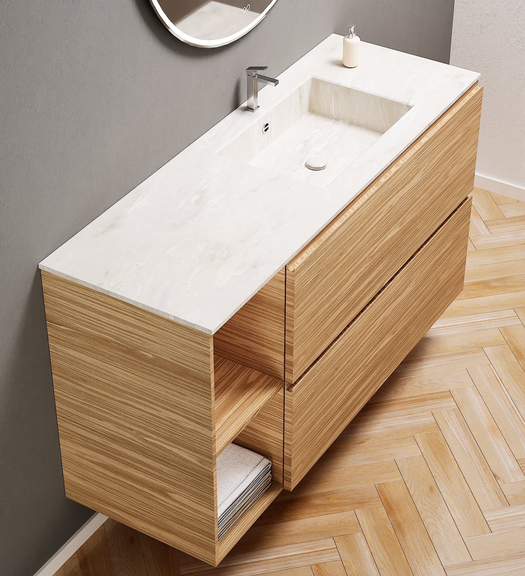 Aurora – Corian® Basin Unit with 2 Drawers and 2 Side Shelves - ROVALUX