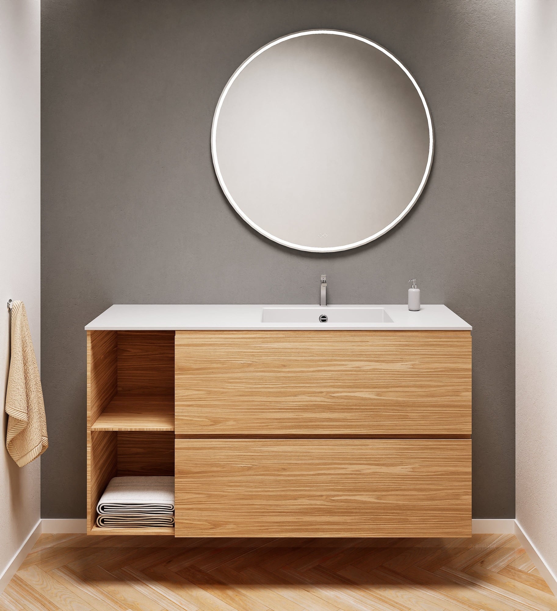 Aurora – Corian® Basin Unit with 2 Drawers and 2 Side Shelves - ROVALUX