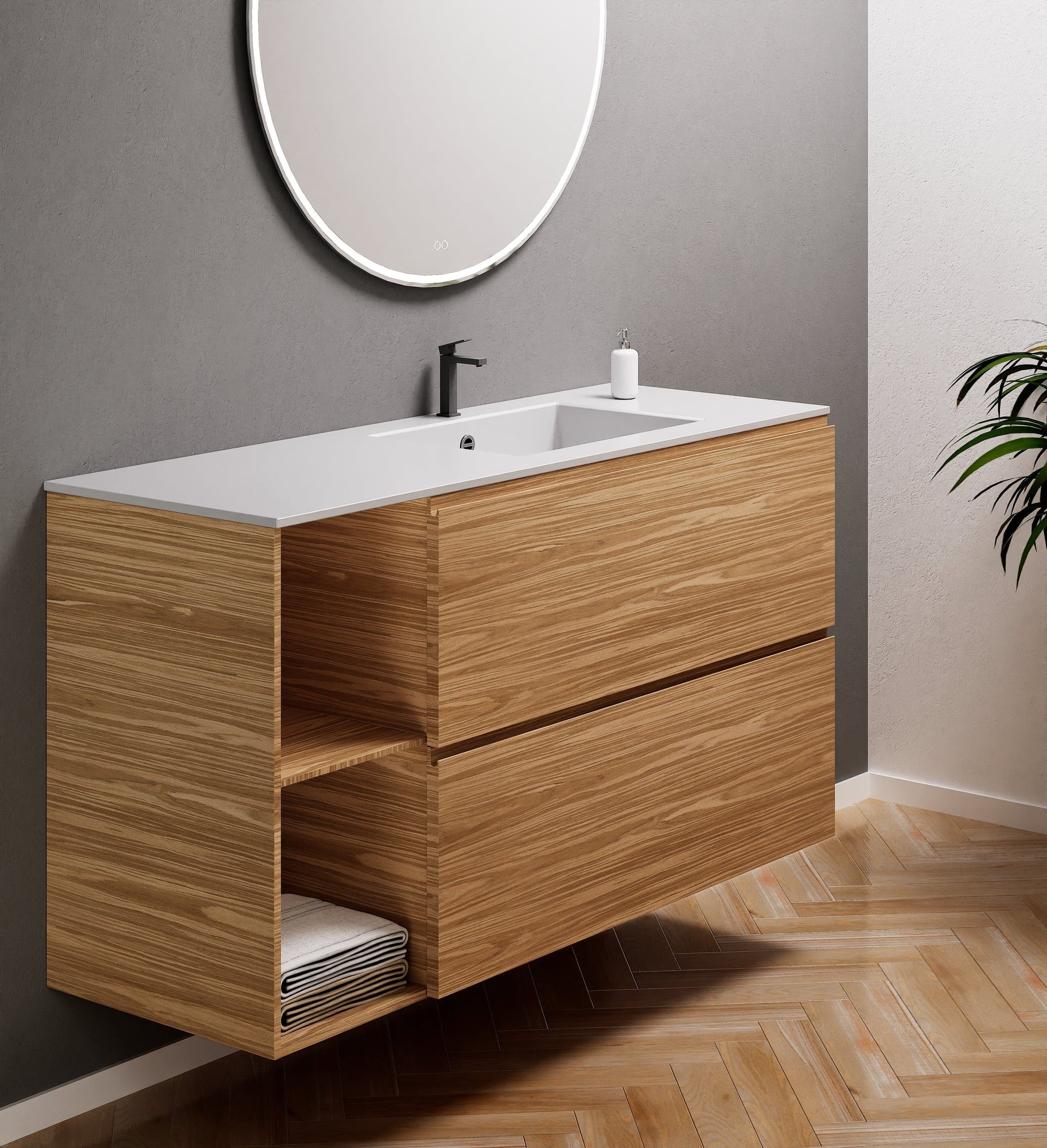 Aurora – Corian® Basin Unit with 2 Drawers and 2 Side Shelves - ROVALUX