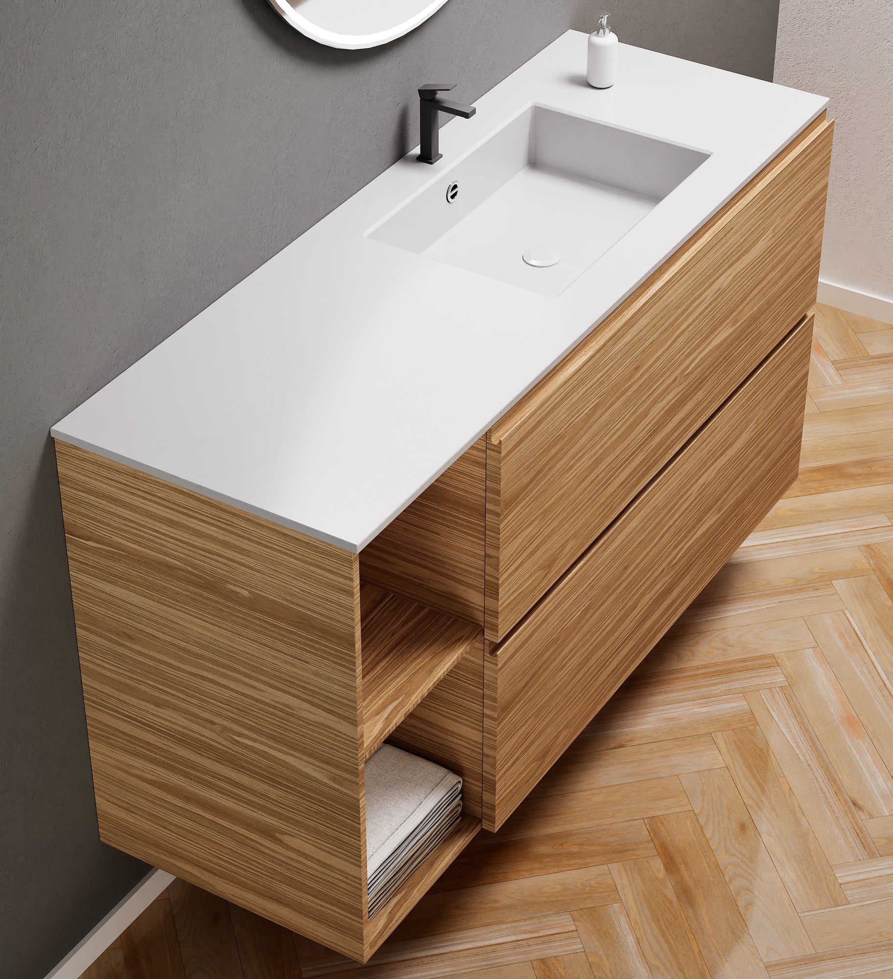 Aurora – Corian® Basin Unit with 2 Drawers and 2 Side Shelves - ROVALUX