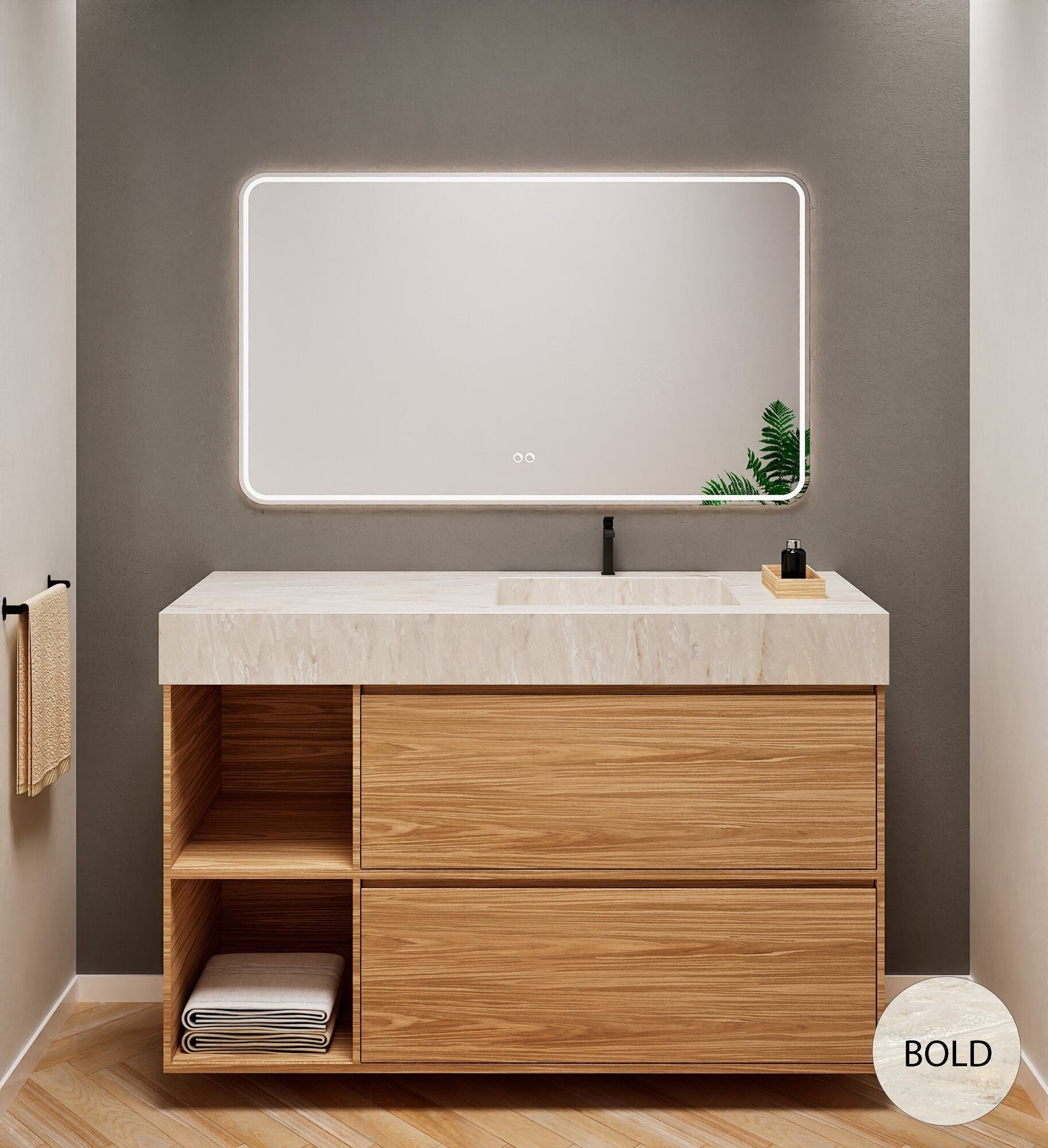 Aurora Frame – Corian® Basin with 2 Drawers and 2 Side Shelves - ROVALUX