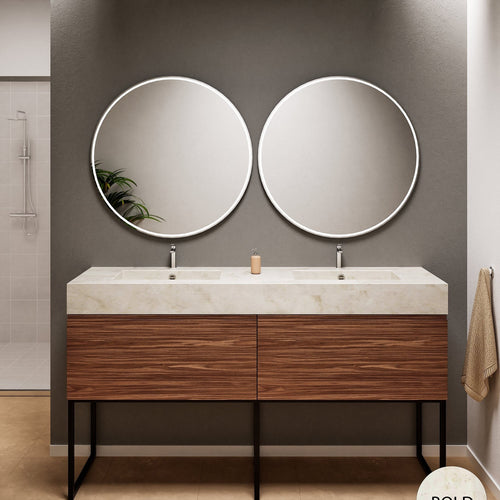 Aurora – Double Corian® Basin Unit with 2 Aligned Drawers and Feet-Standing Vanity - ROVALUX