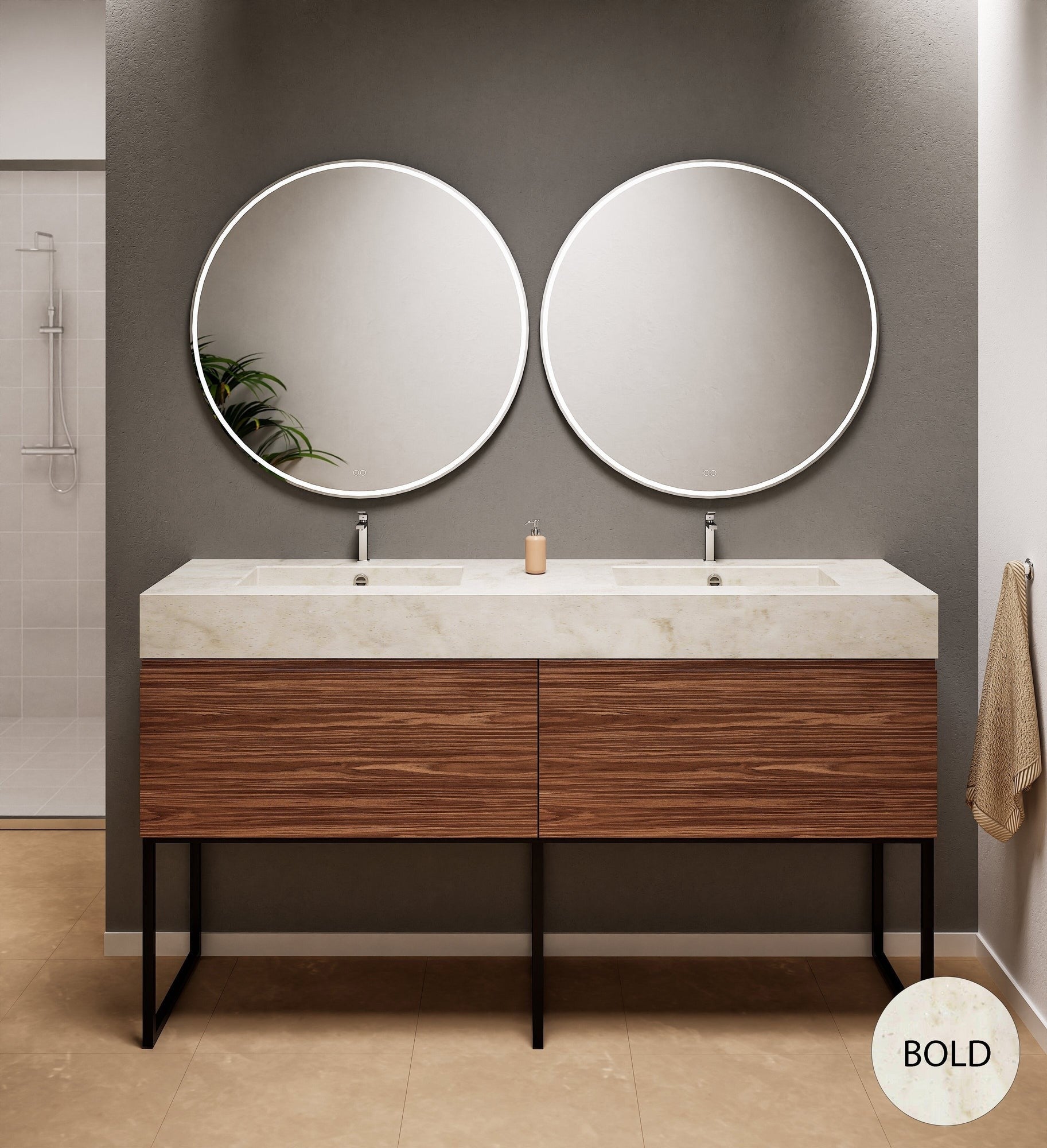 Aurora – Double Corian® Basin Unit with 2 Aligned Drawers and Feet-Standing Vanity - ROVALUX