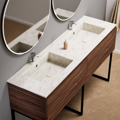 Aurora – Double Corian® Basin Unit with 2 Aligned Drawers and Feet-Standing Vanity - ROVALUX