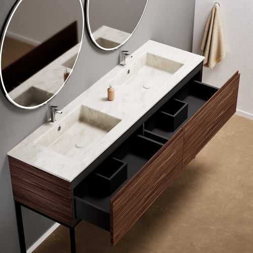 Aurora – Double Corian® Basin Unit with 2 Aligned Drawers and Feet-Standing Vanity - ROVALUX