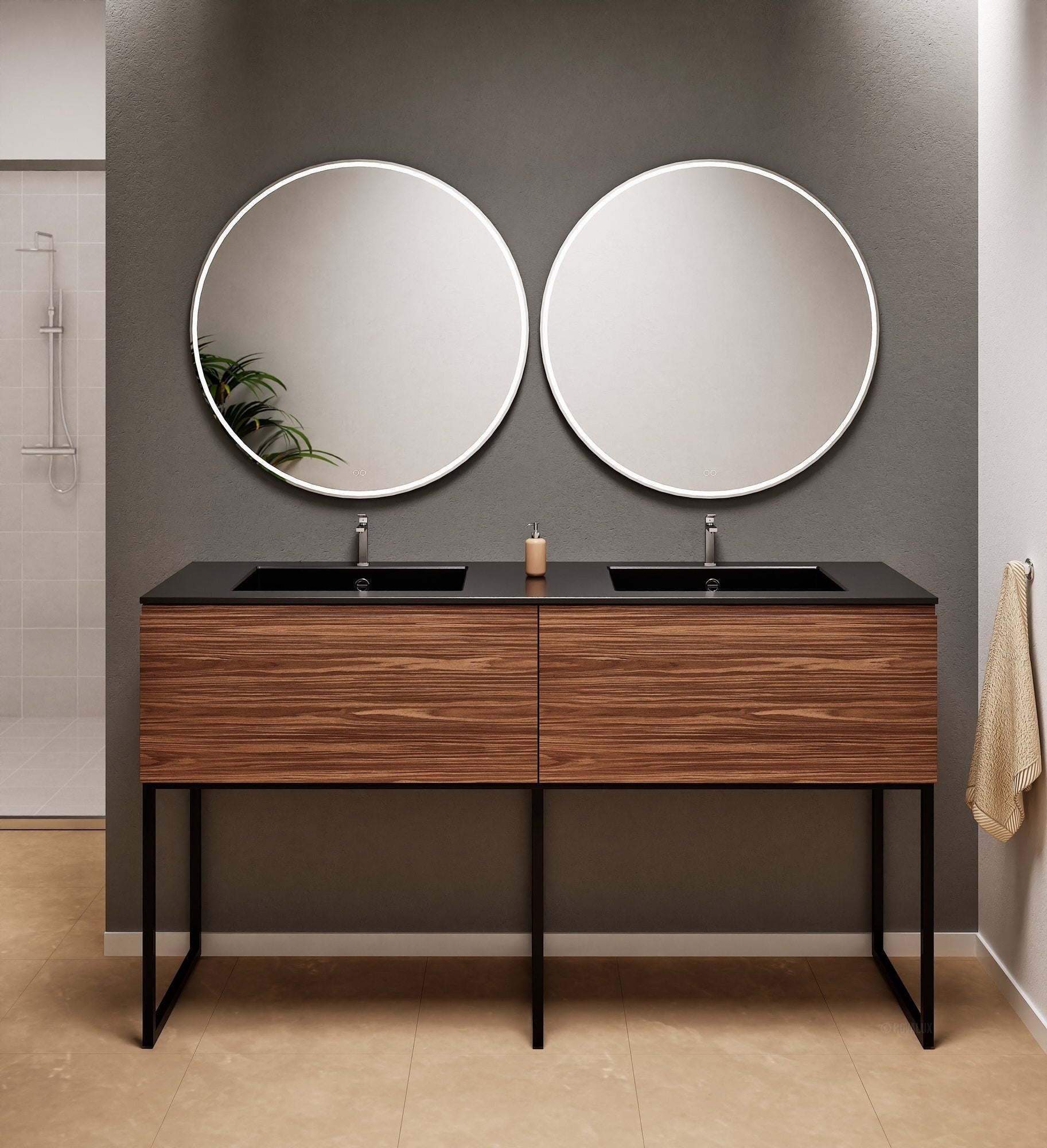 Aurora – Double Corian® Basin Unit with 2 Aligned Drawers and Feet-Standing Vanity - ROVALUX