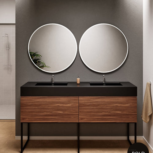 Aurora – Double Corian® Basin Unit with 2 Aligned Drawers and Feet-Standing Vanity - ROVALUX