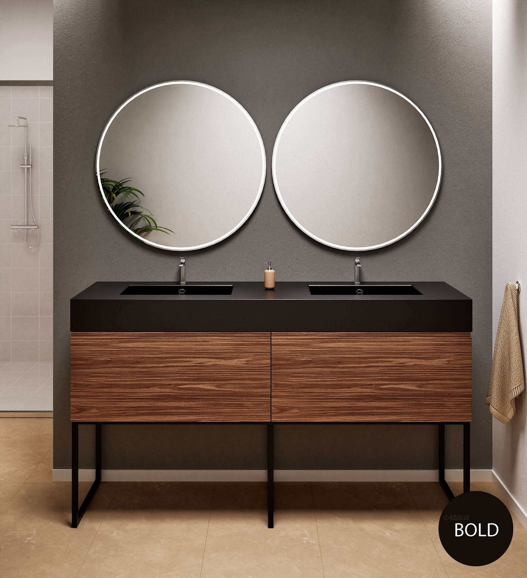 Aurora – Double Corian® Basin Unit with 2 Aligned Drawers and Feet-Standing Vanity - ROVALUX