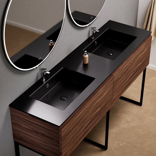 Aurora – Double Corian® Basin Unit with 2 Aligned Drawers and Feet-Standing Vanity - ROVALUX
