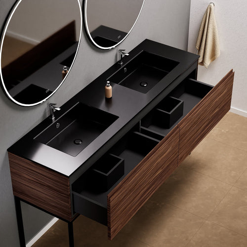 Aurora – Double Corian® Basin Unit with 2 Aligned Drawers and Feet-Standing Vanity - ROVALUX