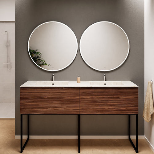 Aurora – Double Corian® Basin Unit with 2 Aligned Drawers and Feet-Standing Vanity - ROVALUX