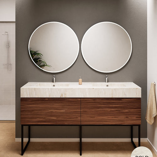 Aurora – Double Corian® Basin Unit with 2 Aligned Drawers and Feet-Standing Vanity - ROVALUX