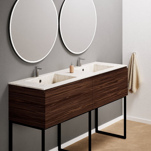 Aurora – Double Corian® Basin Unit with 2 Aligned Drawers and Feet-Standing Vanity - ROVALUX