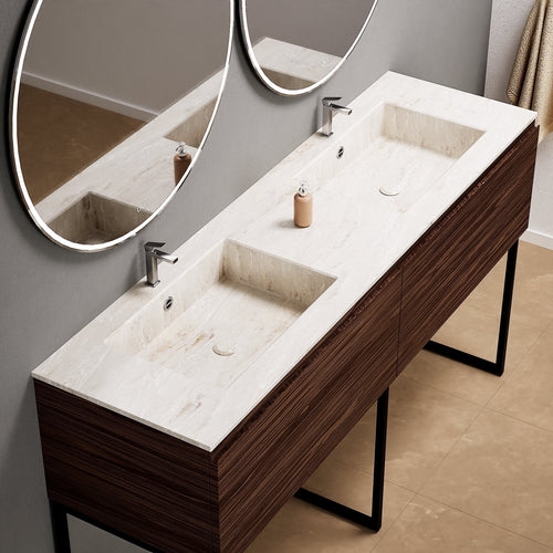 Aurora – Double Corian® Basin Unit with 2 Aligned Drawers and Feet-Standing Vanity - ROVALUX