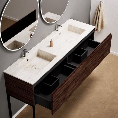 Aurora – Double Corian® Basin Unit with 2 Aligned Drawers and Feet-Standing Vanity - ROVALUX