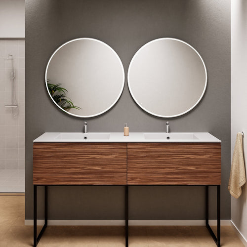 Aurora – Double Corian® Basin Unit with 2 Aligned Drawers and Feet-Standing Vanity - ROVALUX
