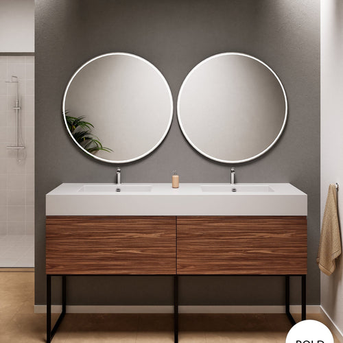 Aurora – Double Corian® Basin Unit with 2 Aligned Drawers and Feet-Standing Vanity - ROVALUX