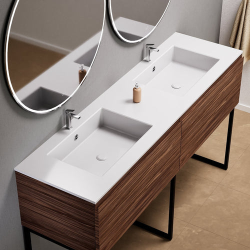 Aurora – Double Corian® Basin Unit with 2 Aligned Drawers and Feet-Standing Vanity - ROVALUX