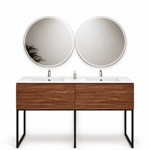 Aurora – Double Corian® Basin Unit with 2 Aligned Drawers and Feet-Standing Vanity - ROVALUX