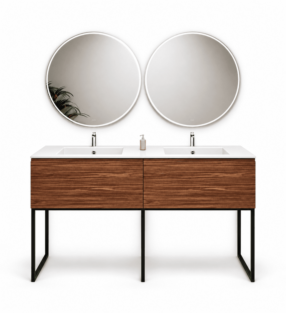 Aurora – Double Corian® Basin Unit with 2 Aligned Drawers and Feet-Standing Vanity - ROVALUX