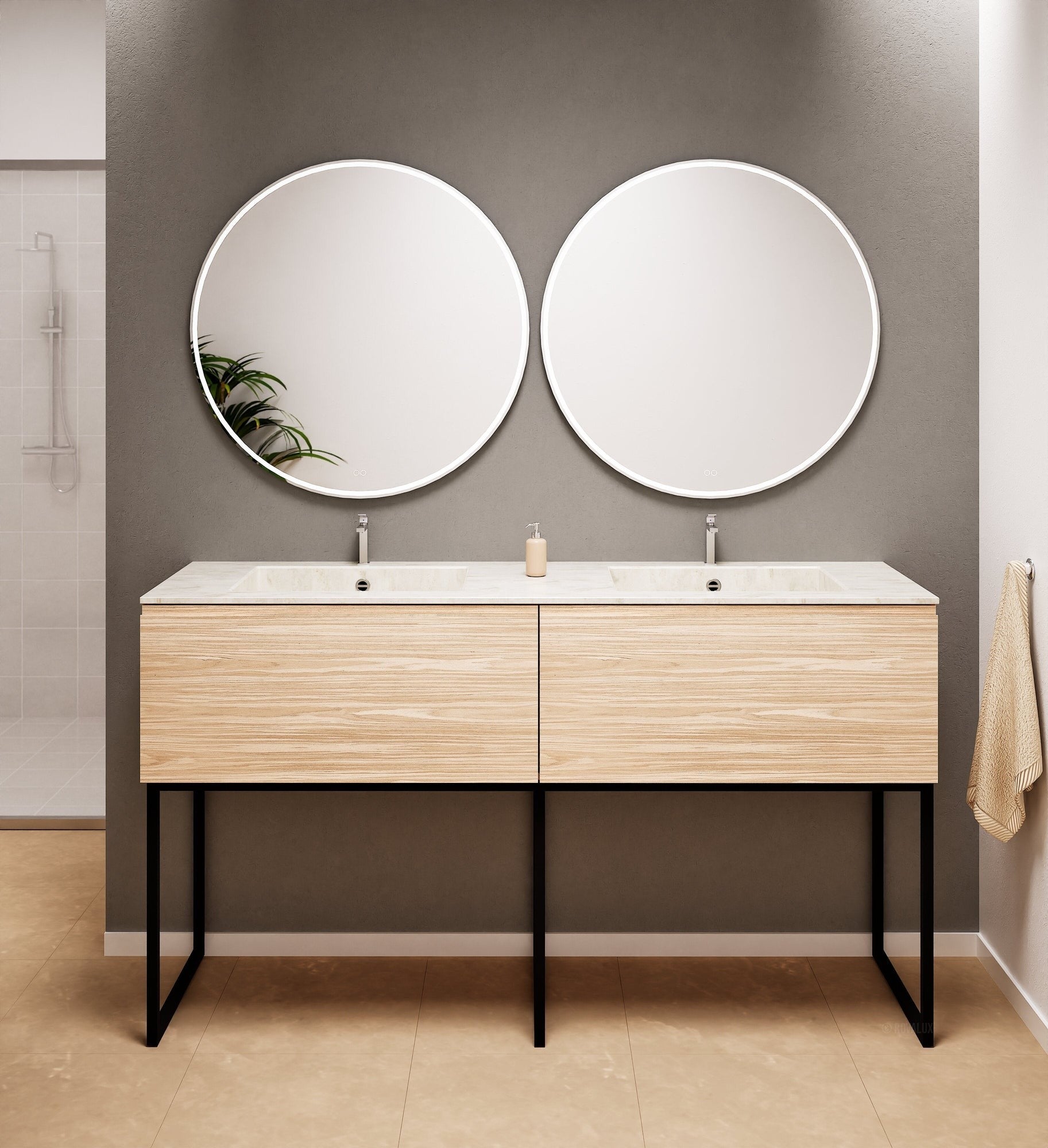 Aurora – Double Corian® Basin Unit with 2 Aligned Drawers and Feet-Standing Vanity - ROVALUX