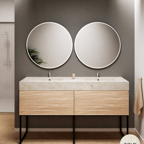 Aurora – Double Corian® Basin Unit with 2 Aligned Drawers and Feet-Standing Vanity - ROVALUX