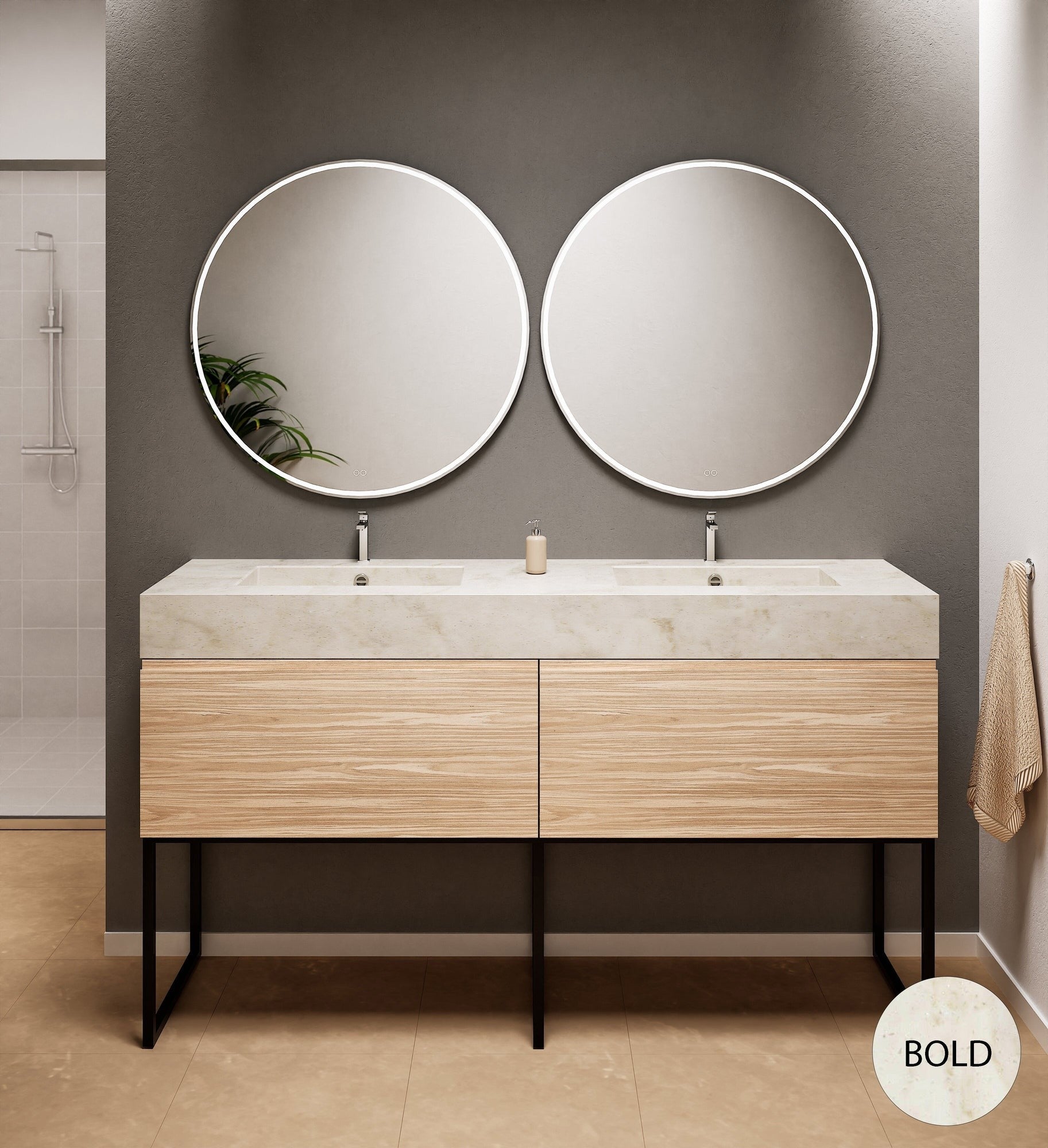 Aurora – Double Corian® Basin Unit with 2 Aligned Drawers and Feet-Standing Vanity - ROVALUX
