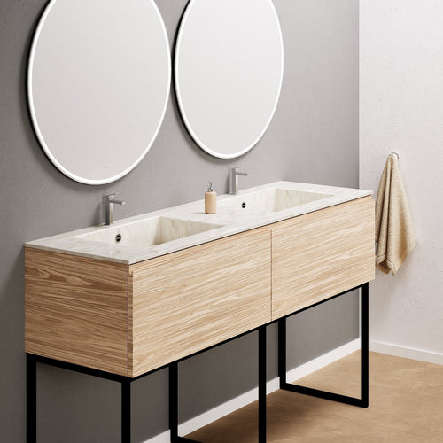 Aurora – Double Corian® Basin Unit with 2 Aligned Drawers and Feet-Standing Vanity - ROVALUX